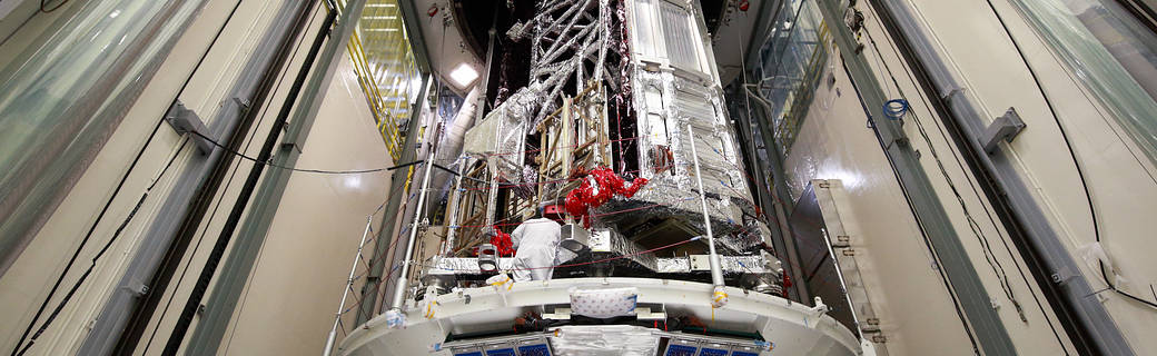The James Webb Space Telescope’s spacecraft element being prepared for entry into Northrop Grumman's large thermal vacuum